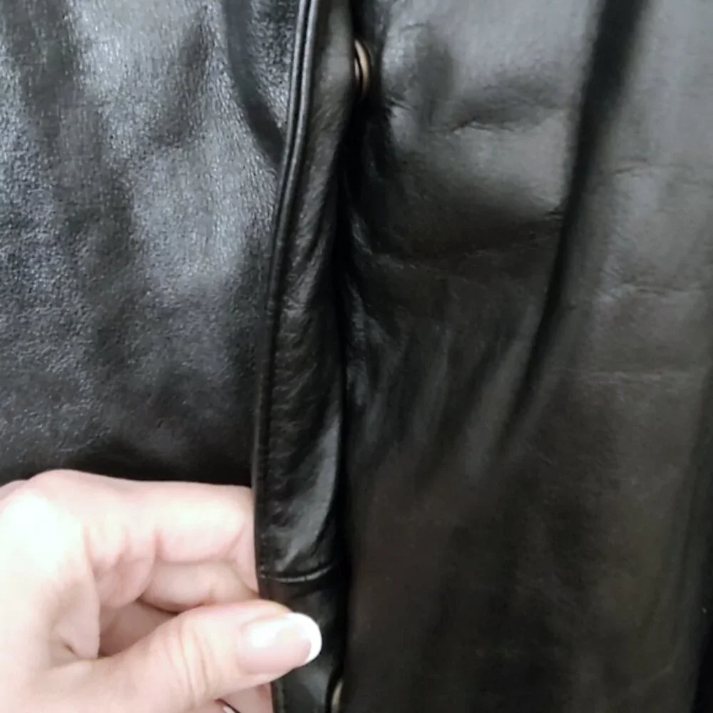 Vintage 80s leather oversized fit coat EUC S M - Picture 4 of 7
